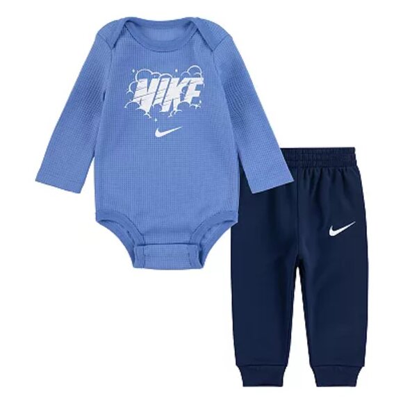 NWT Nike Baby Blue Onesie and Black Pants Set - Picture 1 of 7